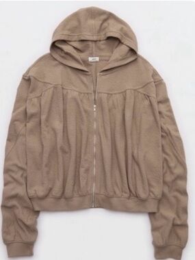 NWT Aerie Full Zip Life Sweatshirt in Taupe